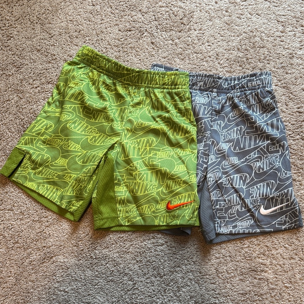 Nike Lime Green and Gray Dri-Fit Logo Shorts Duo